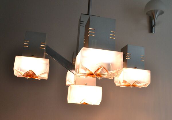 Lustre cubique Sciolari Chrome verre de Murano 60/70s