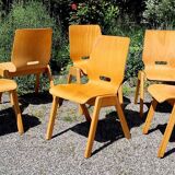 Set of 6 stackable Scandinavian wooden bistro chairs