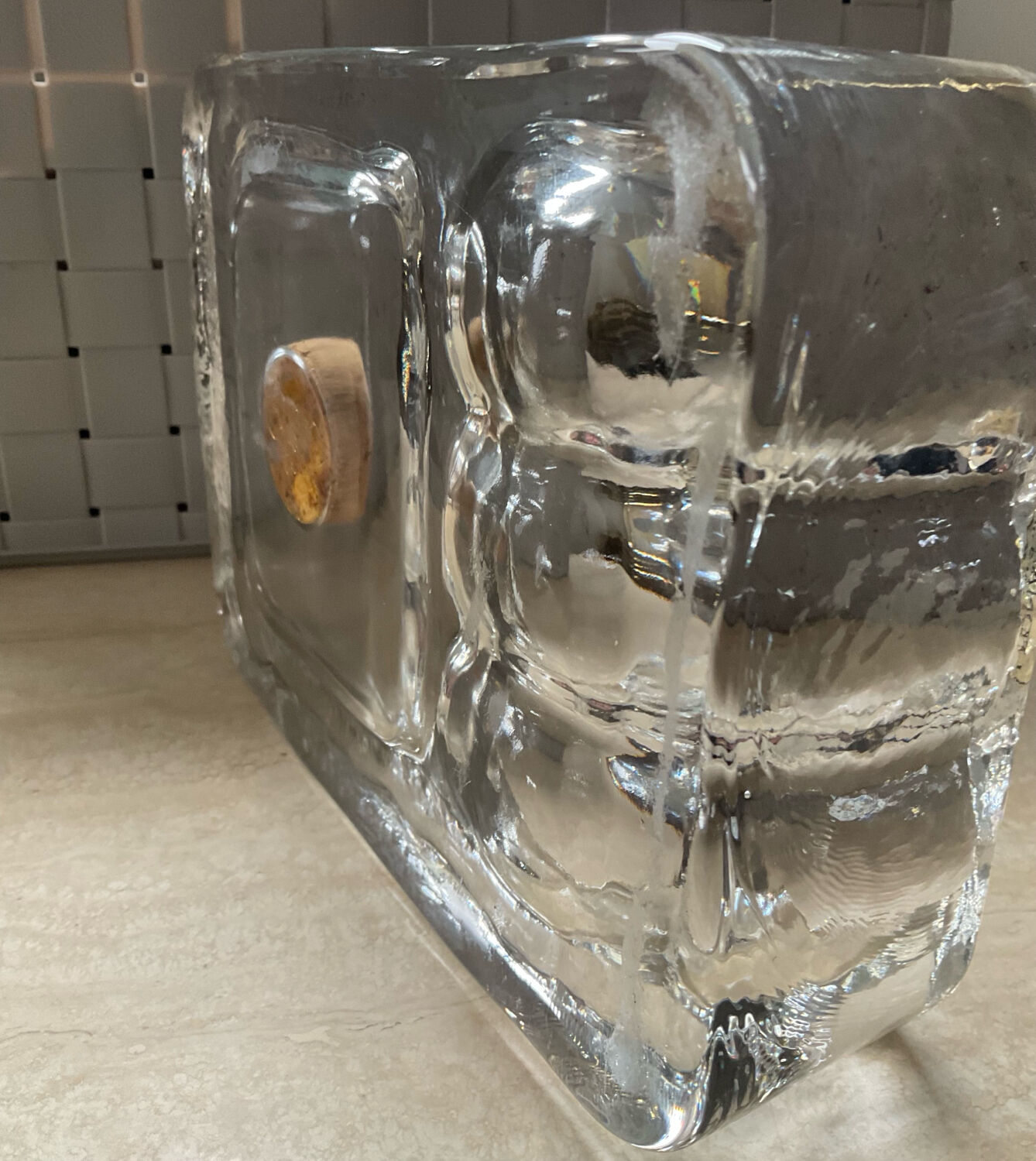 Cendrier à pipe vintage en verre moulé