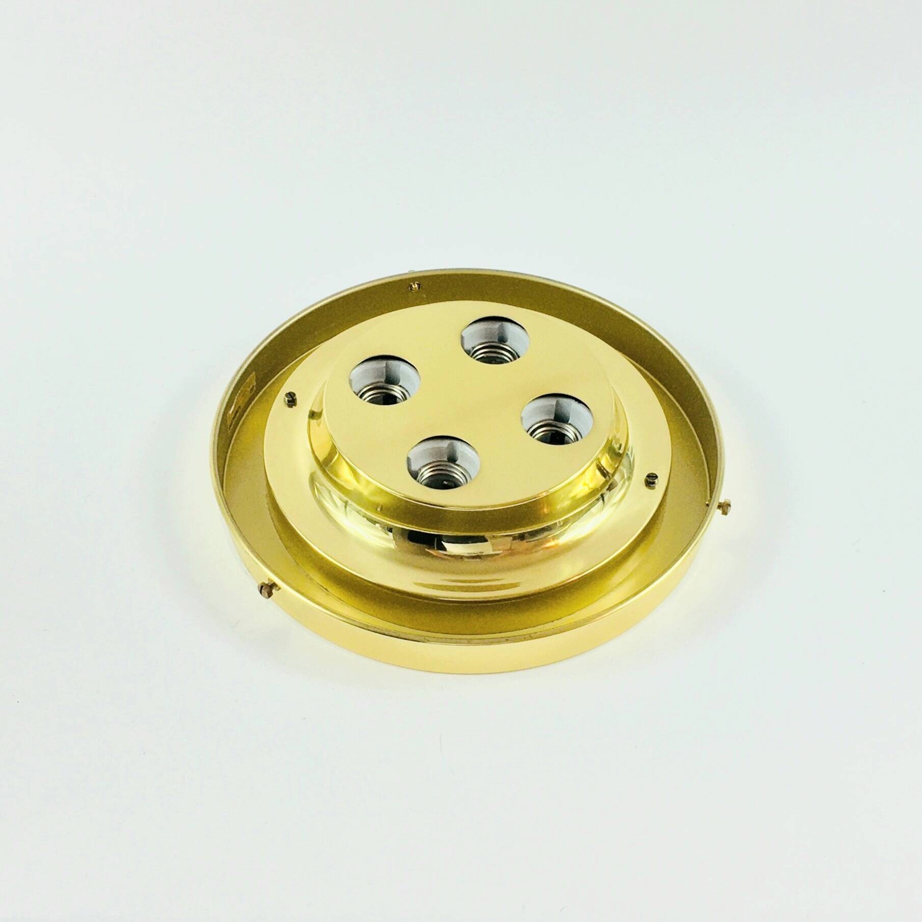 Very Large Space Age Glass & Brass Ceiling Light from Limburg, Germany, 70s