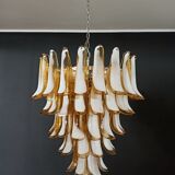 Vintage chandelier 70s italian, 75 petals in murano glass caramel