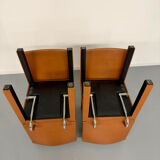 4 camel leather chairs, postmodern design by Paolo Piva for B&B Italia Arcadia.