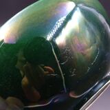 Green faience bowl decorated with multicolored drips around 1970