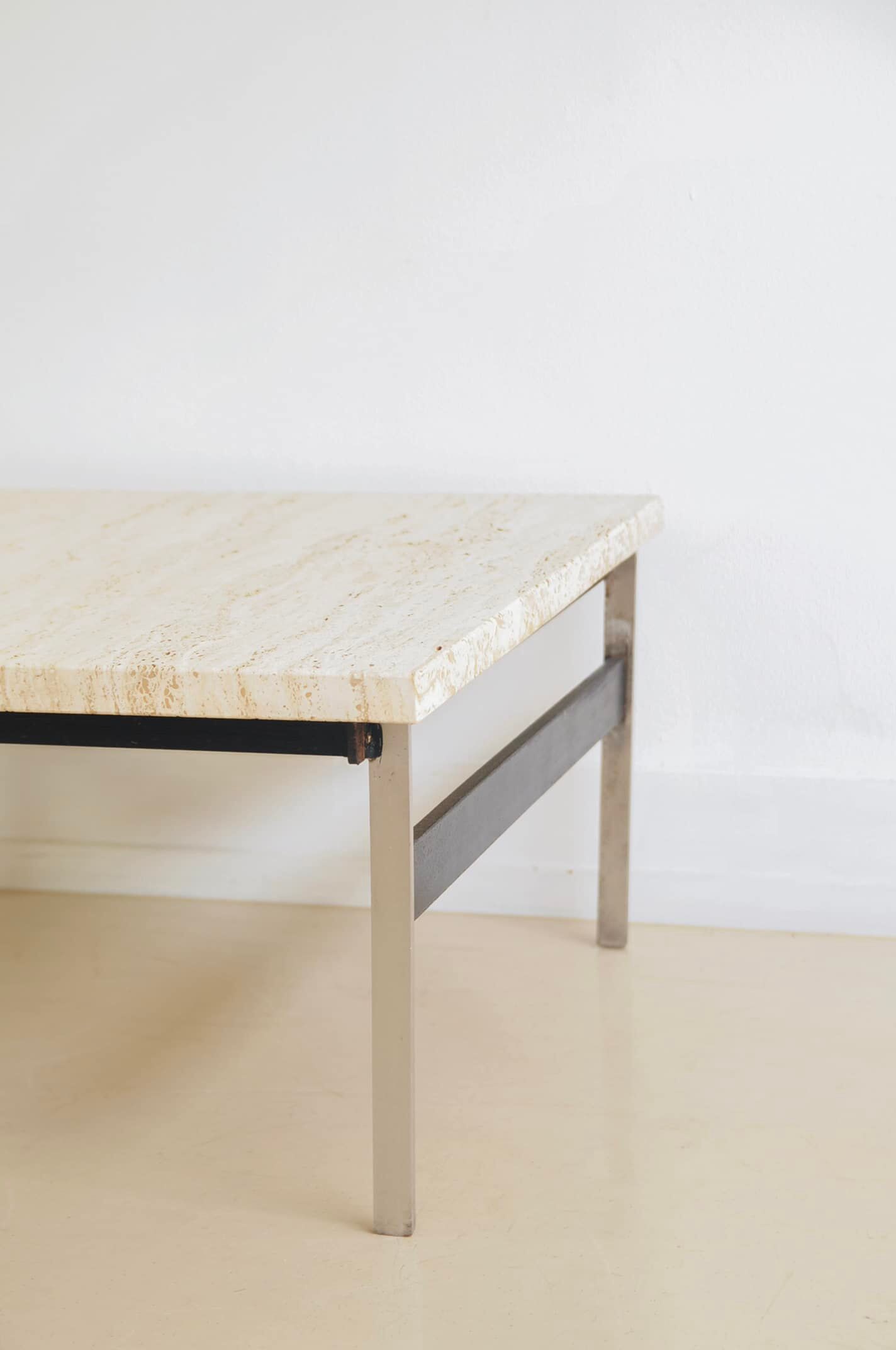 Travertine coffee table with metal base