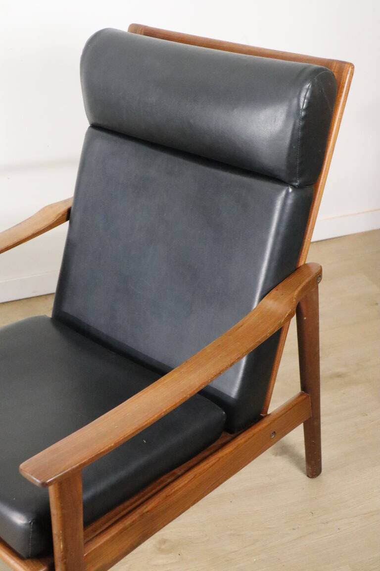 Pair of Scandinavian teak and leatherette armchairs, 1960