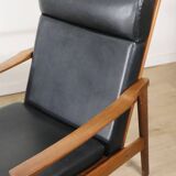 Pair of Scandinavian teak and leatherette armchairs, 1960