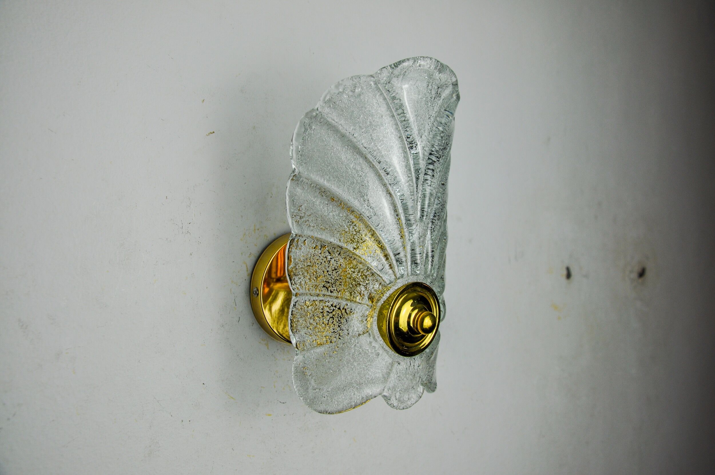 Frosted leaf wall lamp, murano glass, italy, 1970