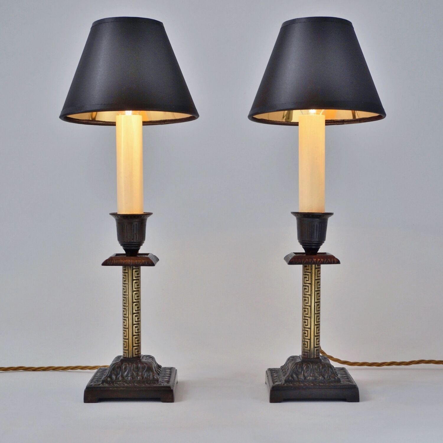 Pair antique candlestick table lamps 1890