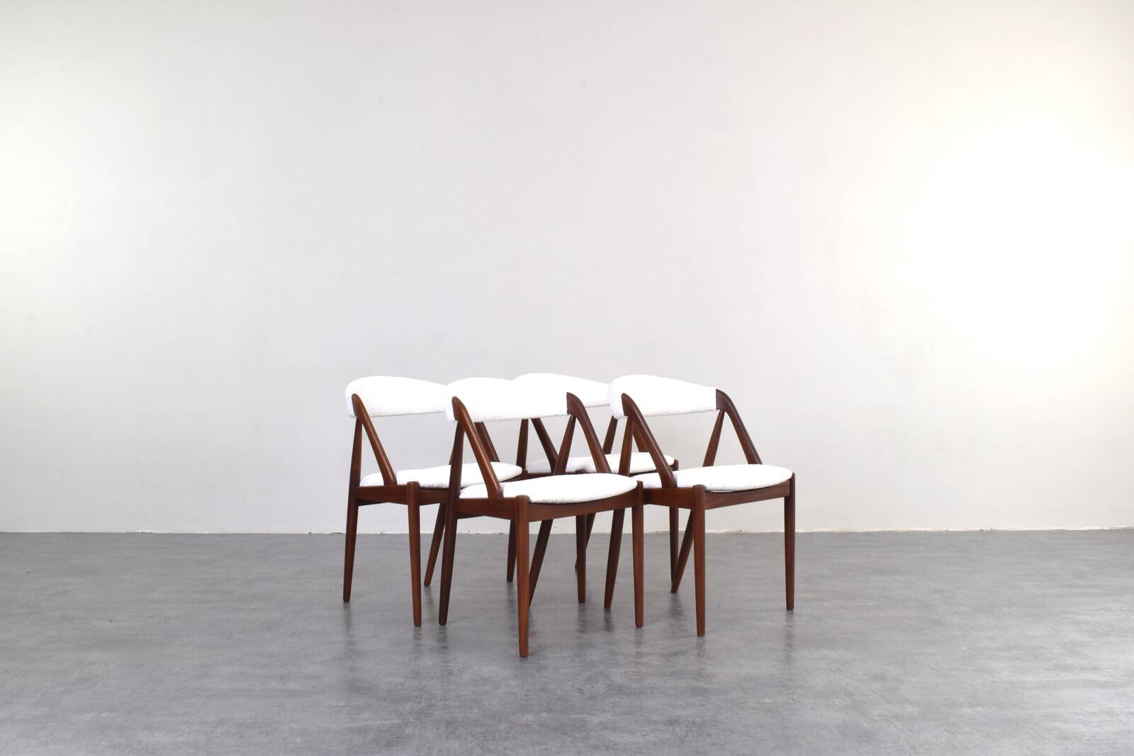 Teak & Boucle Chairs Model 31 by Kai Kristiansen for Schou Andersen, 1960s,