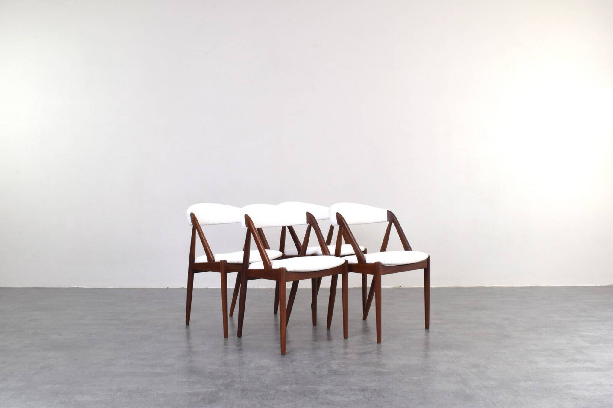 Teak & Boucle Chairs Model 31 by Kai Kristiansen for Schou Andersen, 1960s,