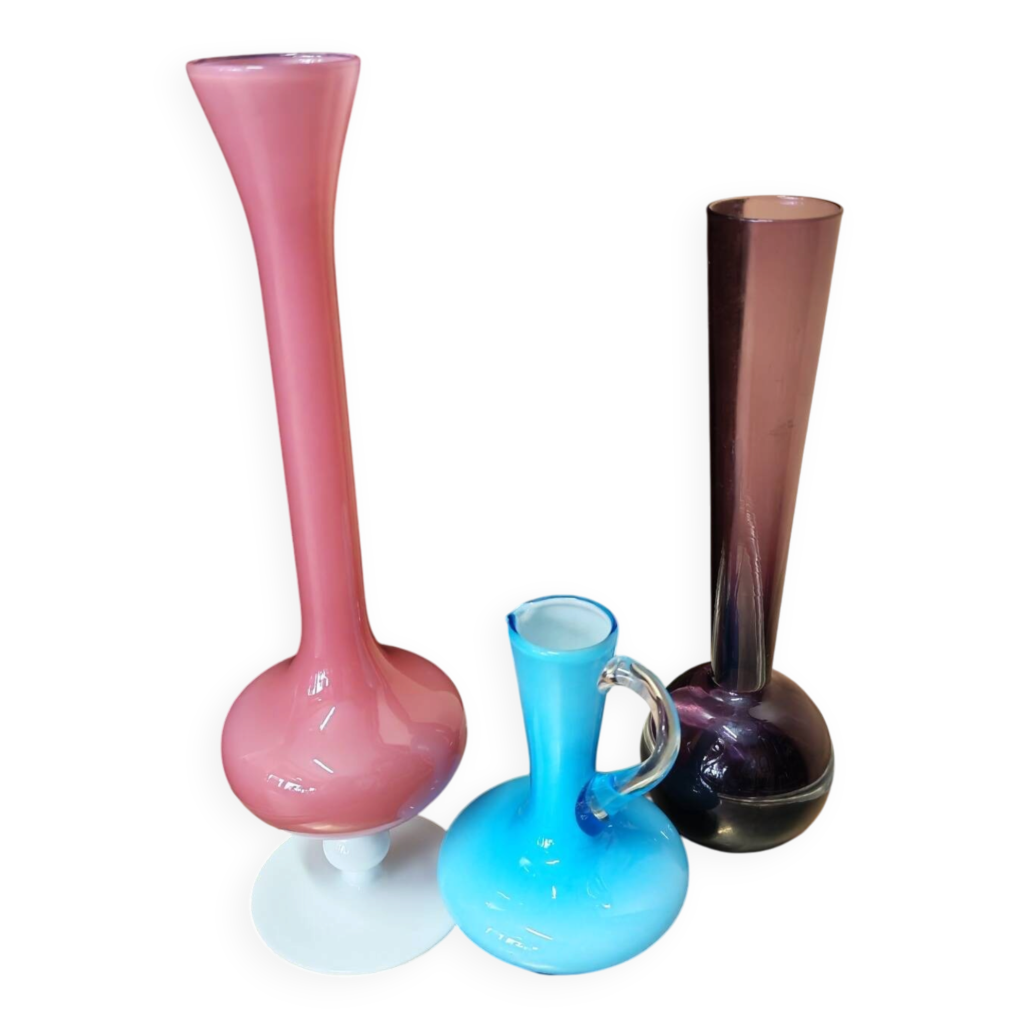 Lot de 3  vases soliflores en verre style mid century modern