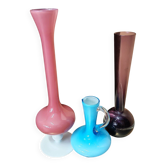 Set of 3 glass bud vases in mid-century modern style
