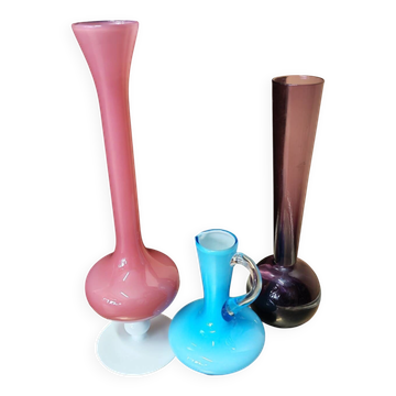 Lot de 3  vases soliflores en verre style mid century modern