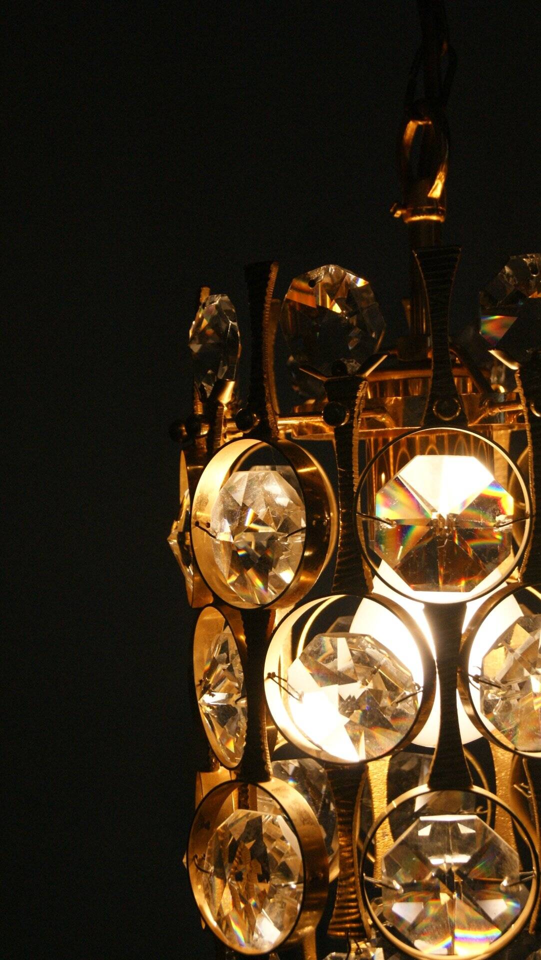 Hollywood Regency Brass & Crystal Glass Ceiling Lamp by Christoph Palme for Palwa