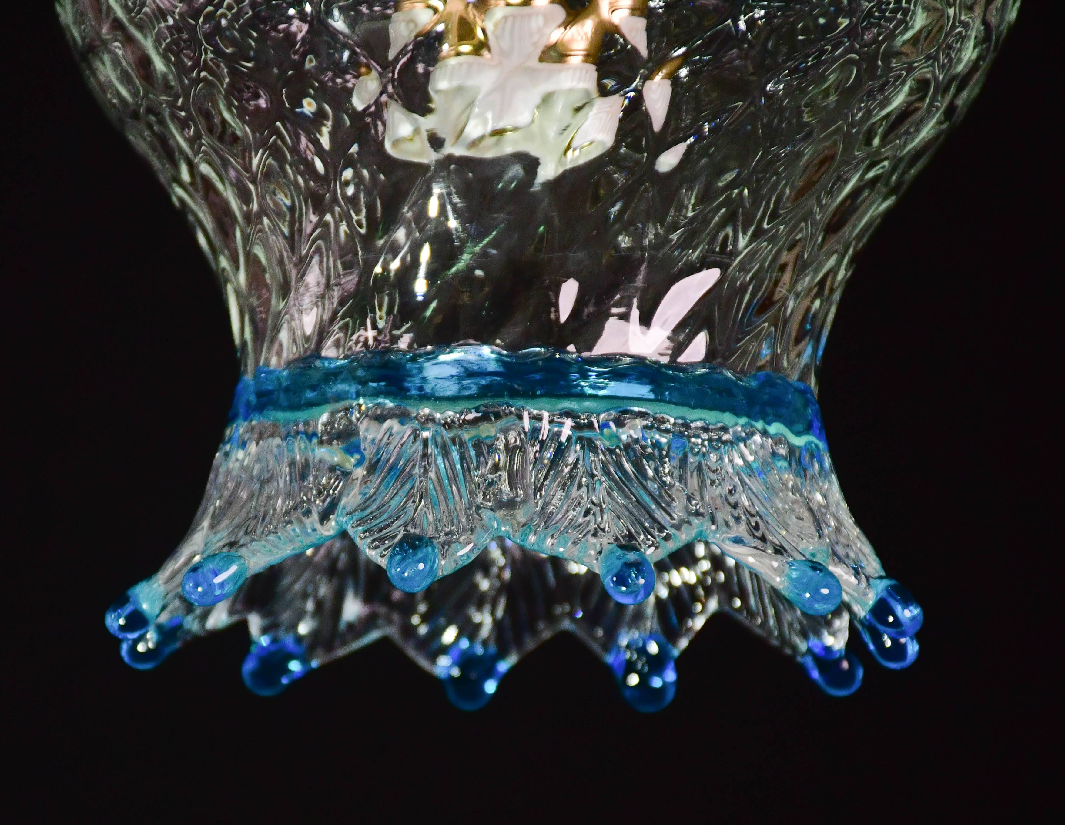 Set of 3 Murano blue glass pendant lights