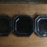Set of 3 octagonal glazed earthenware plates with Biot pearls 1950