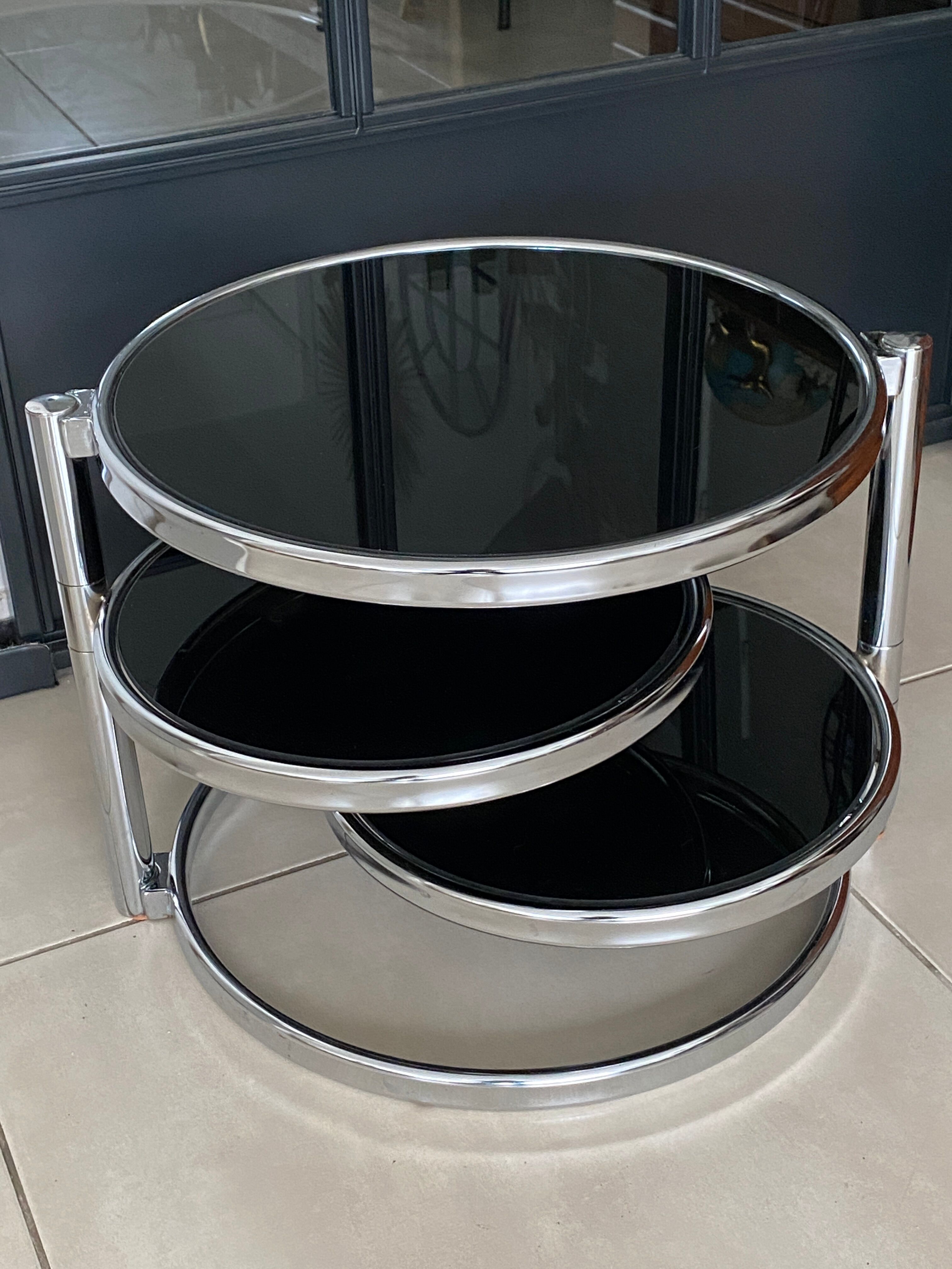 Table basse ronde en verre et chrome vintage
