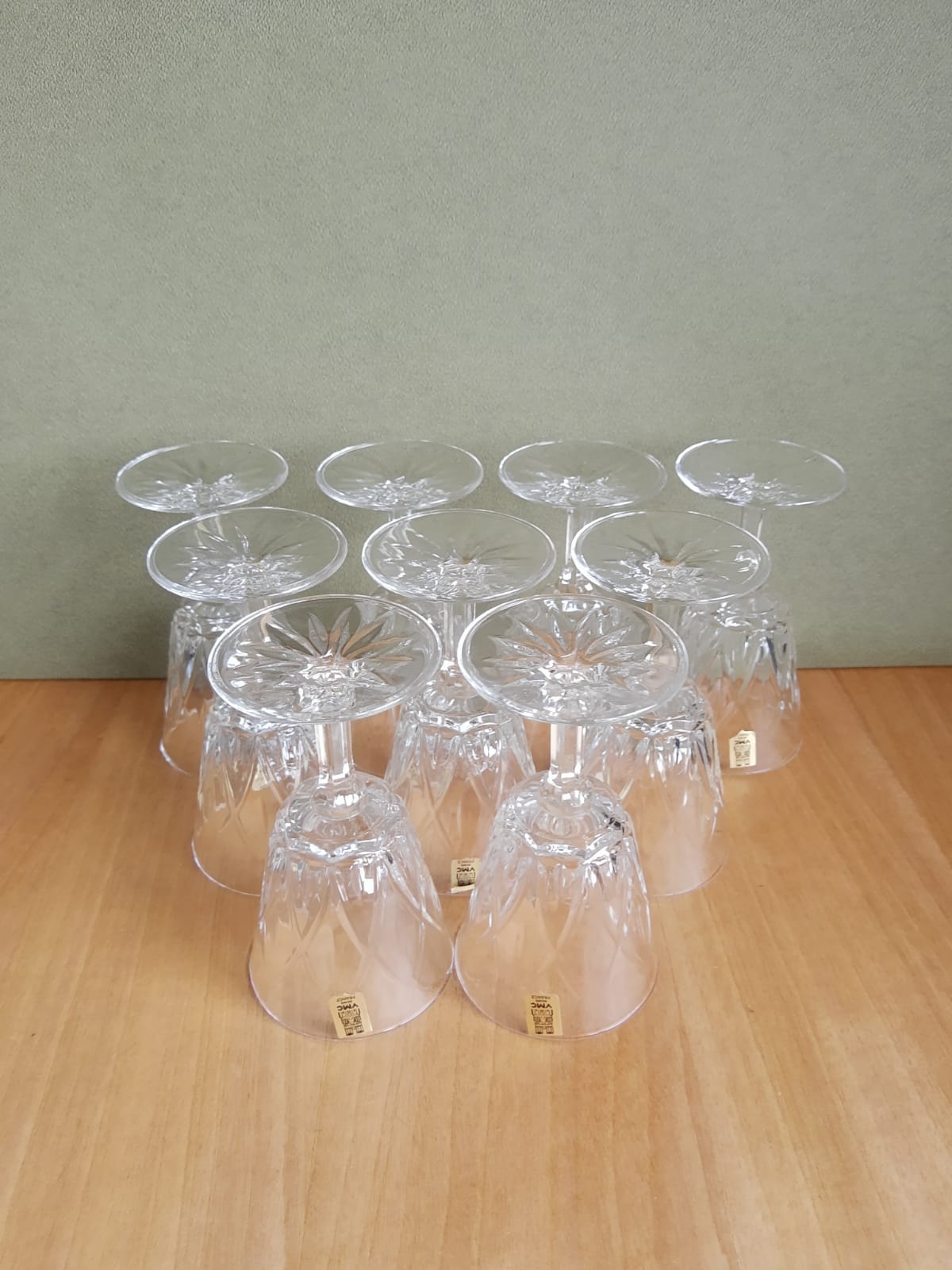 Set of 9 small glasses on foot Vmc Reims France vintage
