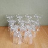 Set of 9 small glasses on foot Vmc Reims France vintage