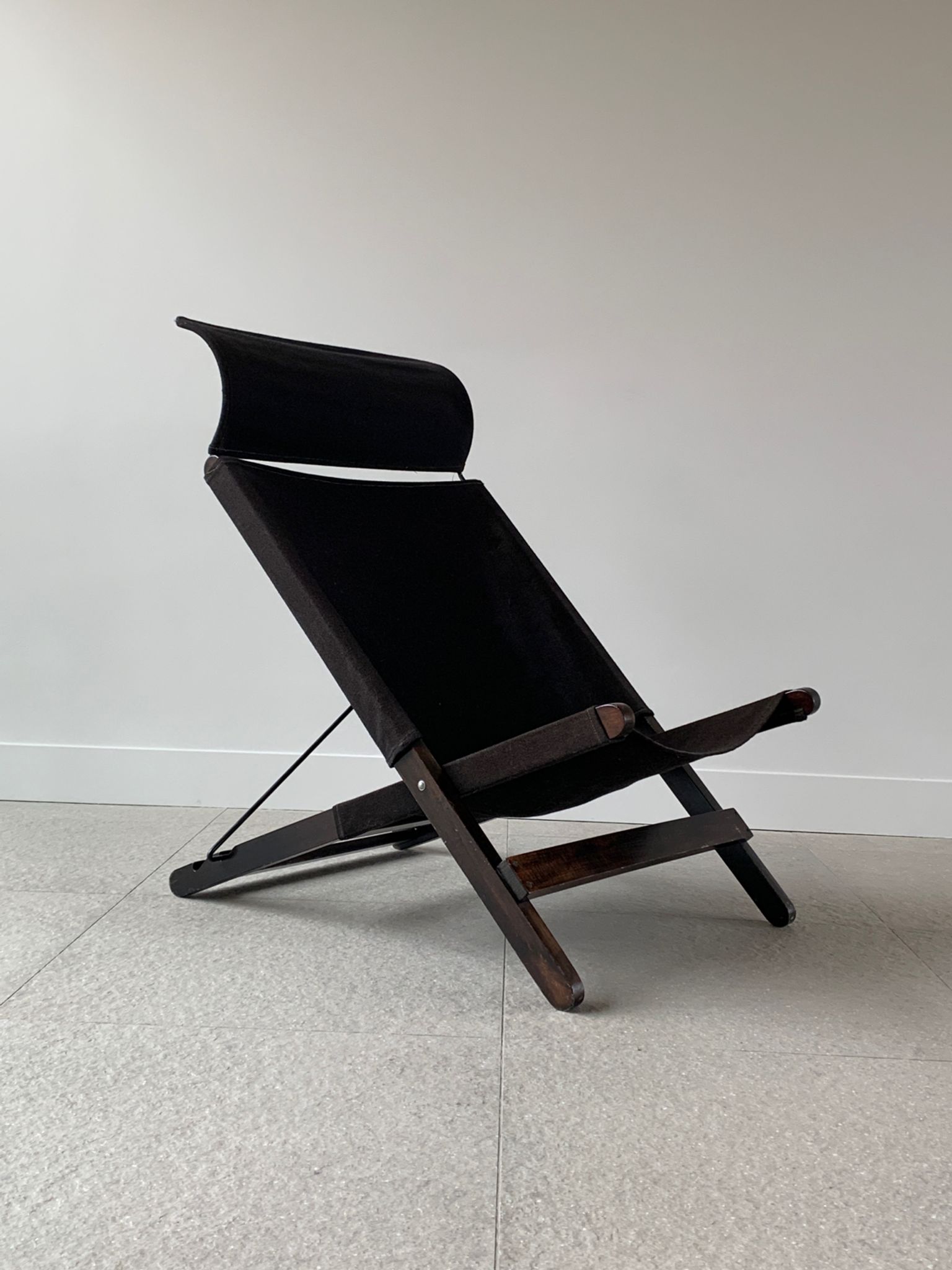 Vintage wood and canvas folding armchair by Tord Bjorklund for Ikea