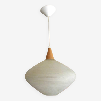 Suspension opaline et bois, scandinave, style Louis Kalff, 1960