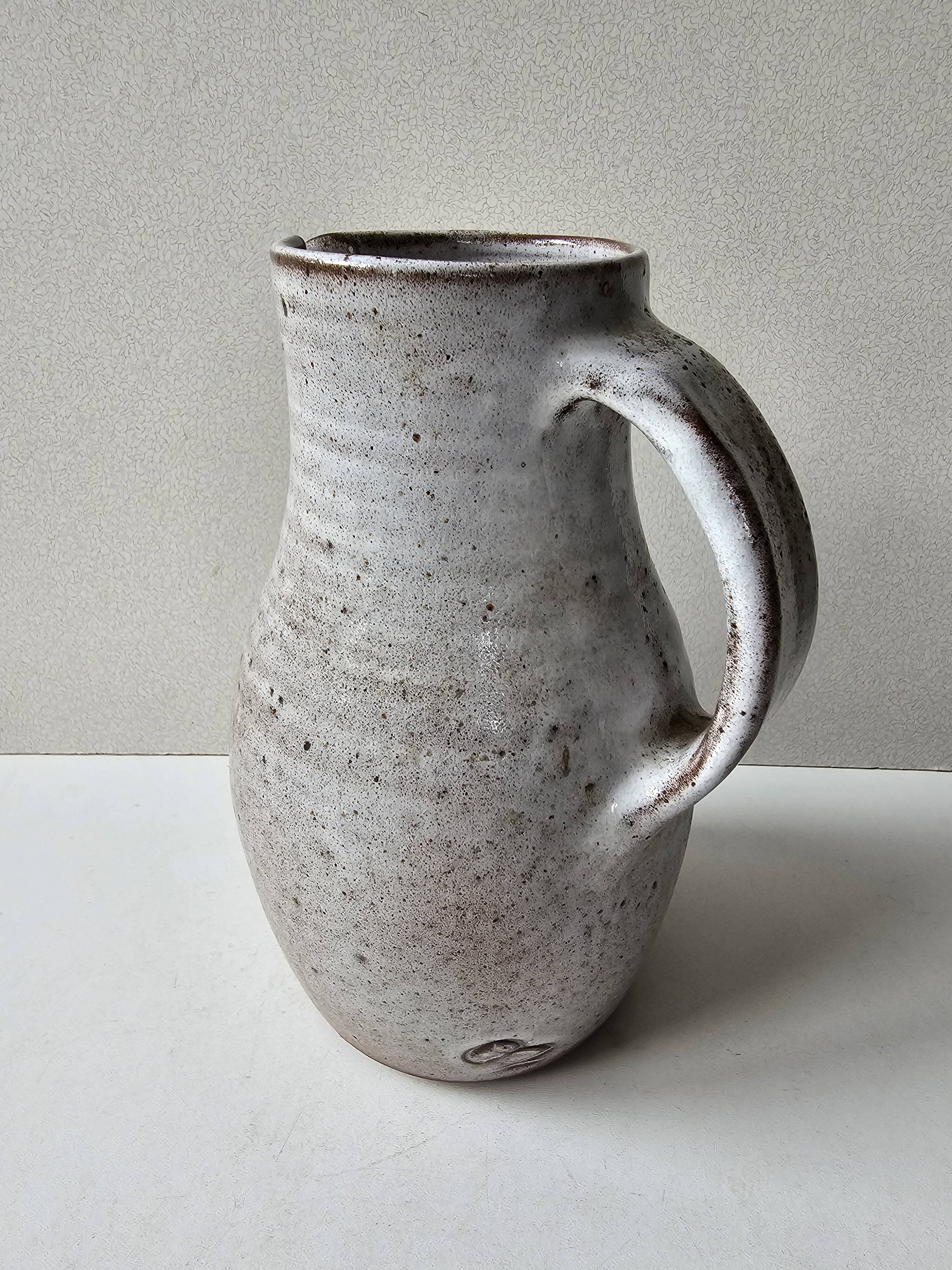 Glazed Ceramic Pitcher by Jeanne and Norbert Pierlot (Puisaye)