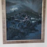 oil on canvas painting of a Chinese mountain village