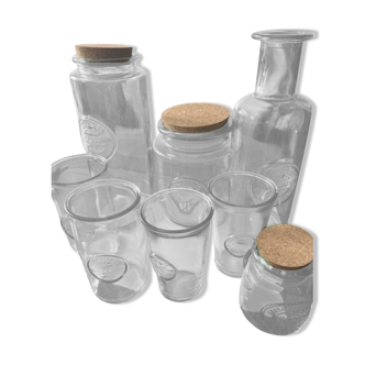 Lot de 8 bocaux, carafe et verre 100% recyclé