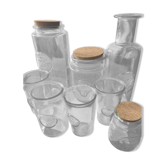 Set of 8 jars, carafe and 100% recycled glass