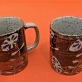 2 Cups / Mugs Glazed ceramic Floral decoration