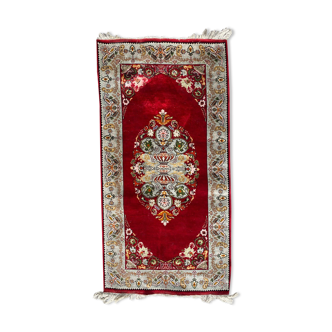 Vintage Turkish silk carpet handmade 74x146 cm