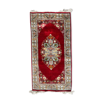 Vintage Turkish silk carpet handmade 74x146 cm