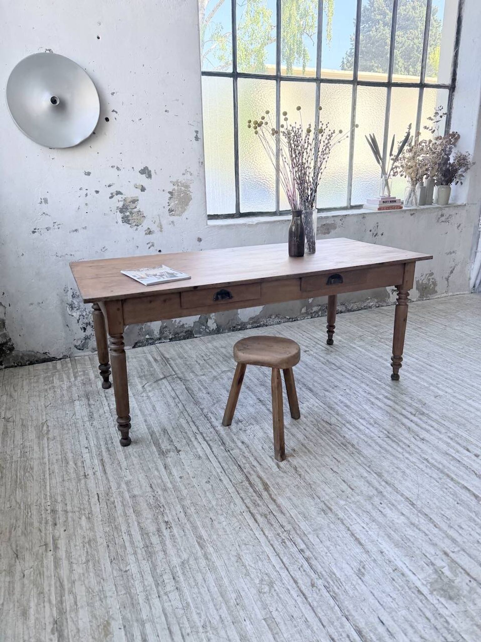 Bistro farmhouse table cherry wood turned legs 180cm