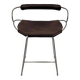 Kitchen bar stool with a weathered silver metal back and dark brown leather.