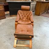 Kroken armchair and footrest in leather and bentwood by Ake Fribytter for Nelo Mobel, Sweden