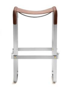Contemporary Minimalist Bar Stool in Aged Silver Metal and Navy Blue Leather