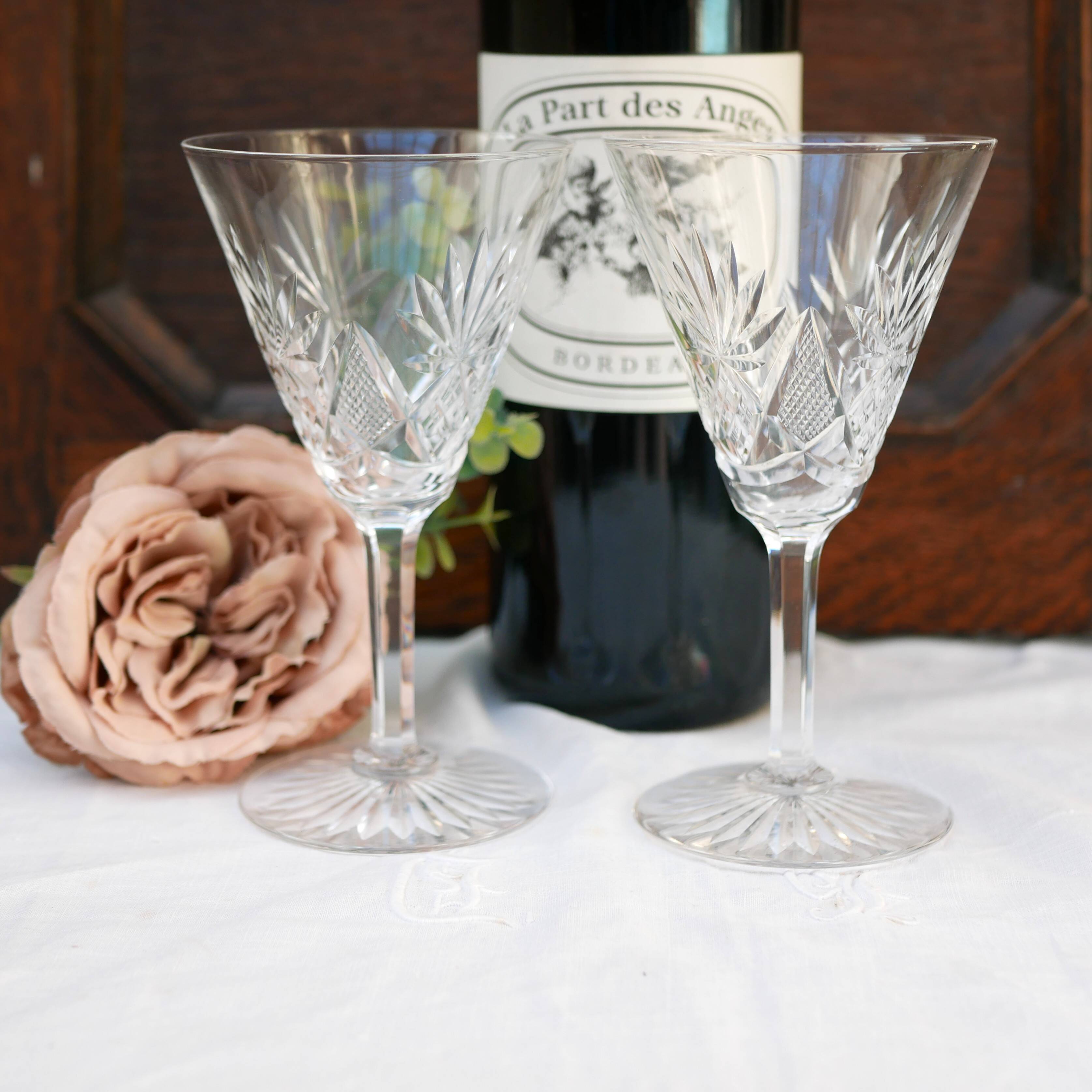 Two elegant crystal wine glasses