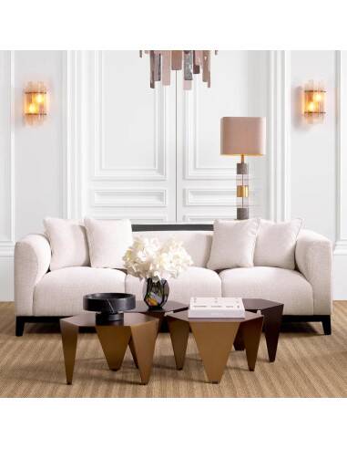 Pair of table lamps in patinated brass, white marble and crystal.