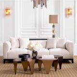 Pair of table lamps in patinated brass, white marble and crystal.