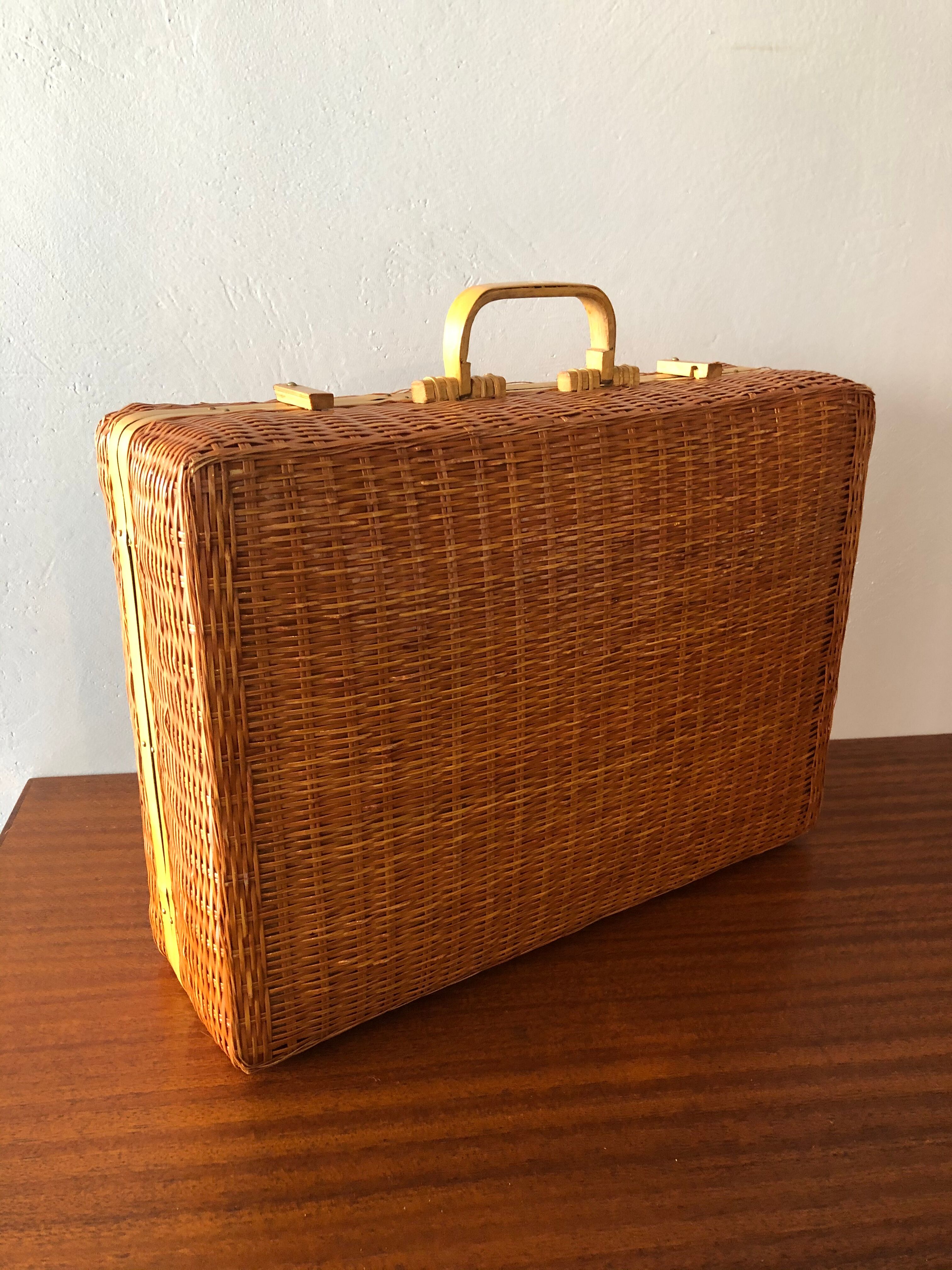 Vintage braided wicker suitcase