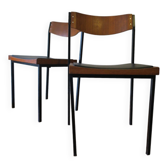 Pair of teak and iron stacking chairs, 1960s