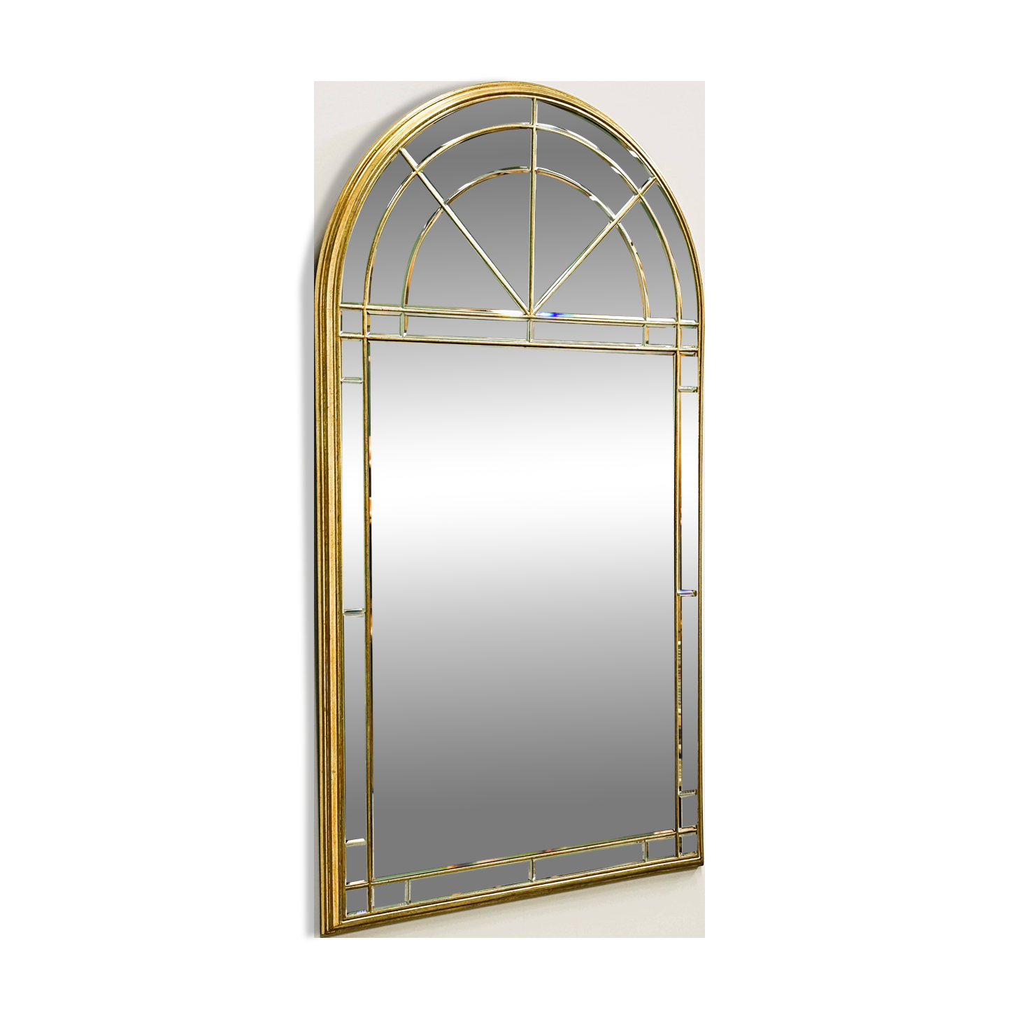 Vintage Large facet cut luxury mirror with gilded frame by Deknudt, 1980s.
