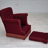 1970s, Danish lounge chair, original condition, cherry-red velour fabric.