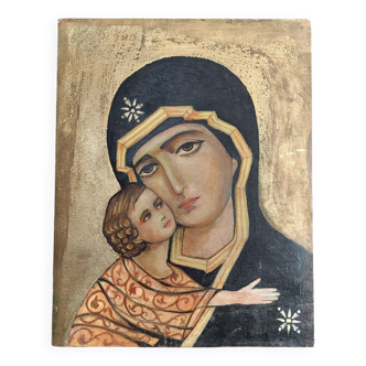 20th century hand-painted gilding wood icon
