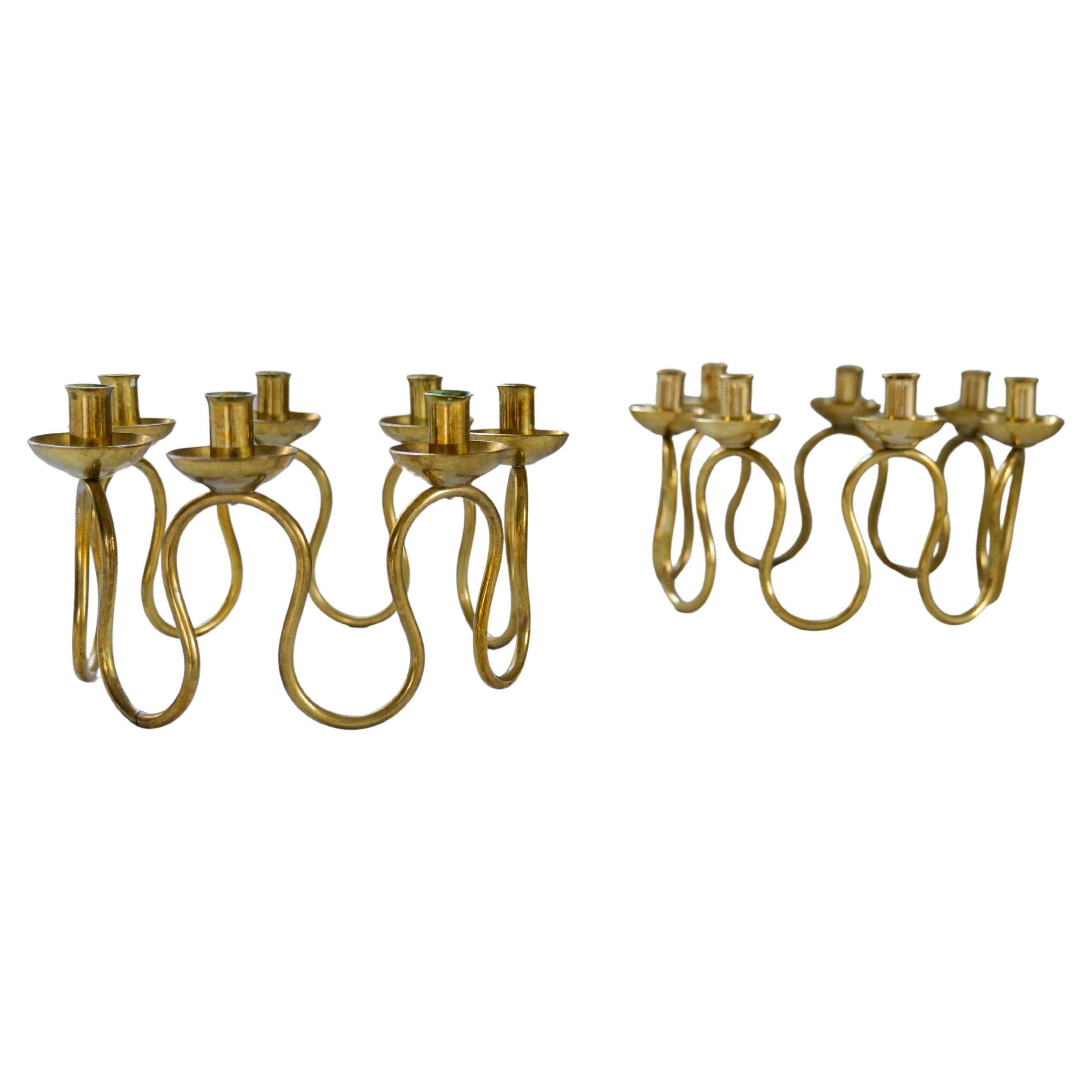 Art Deco brass chandeliers by Lars Holmström in Arvika, Sweden.