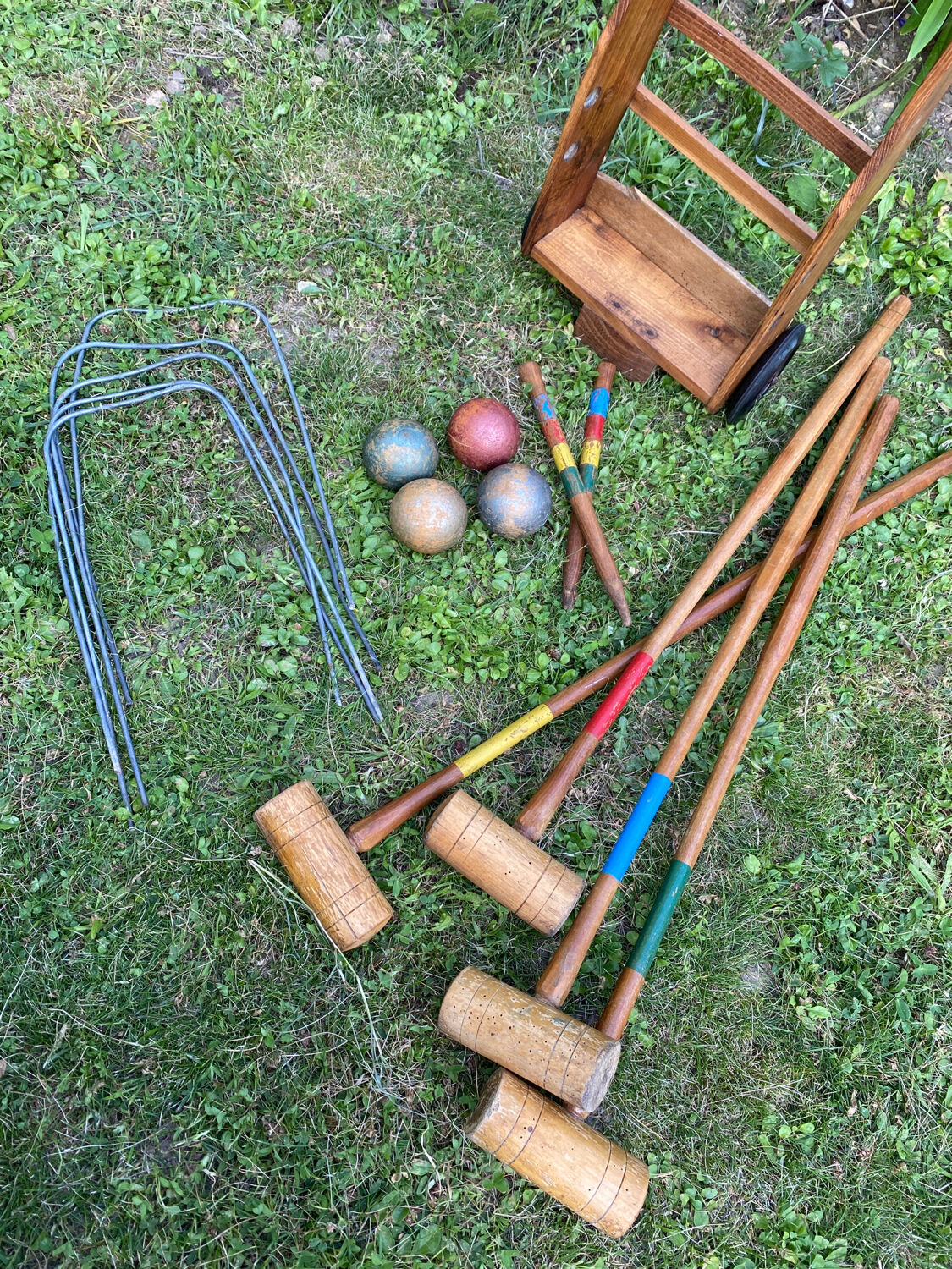 Old wooden croquet set