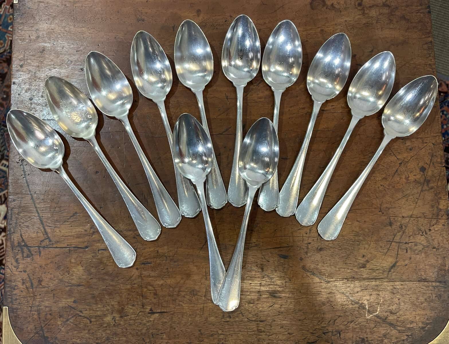 Set of 12 large silver-plated metal spoons - christofle