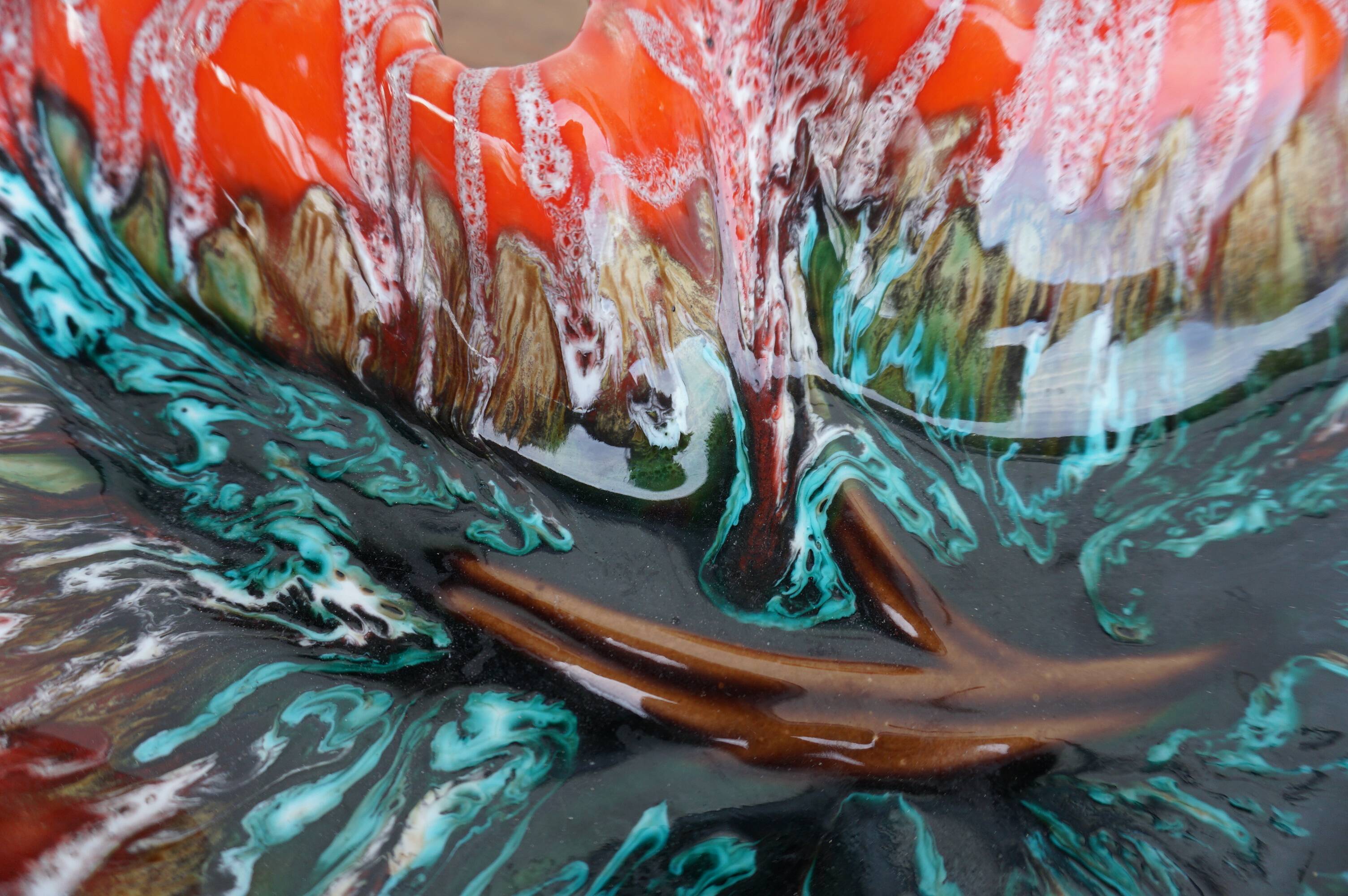 large vintage Vallauris ceramic fruit bowl in leaf shape