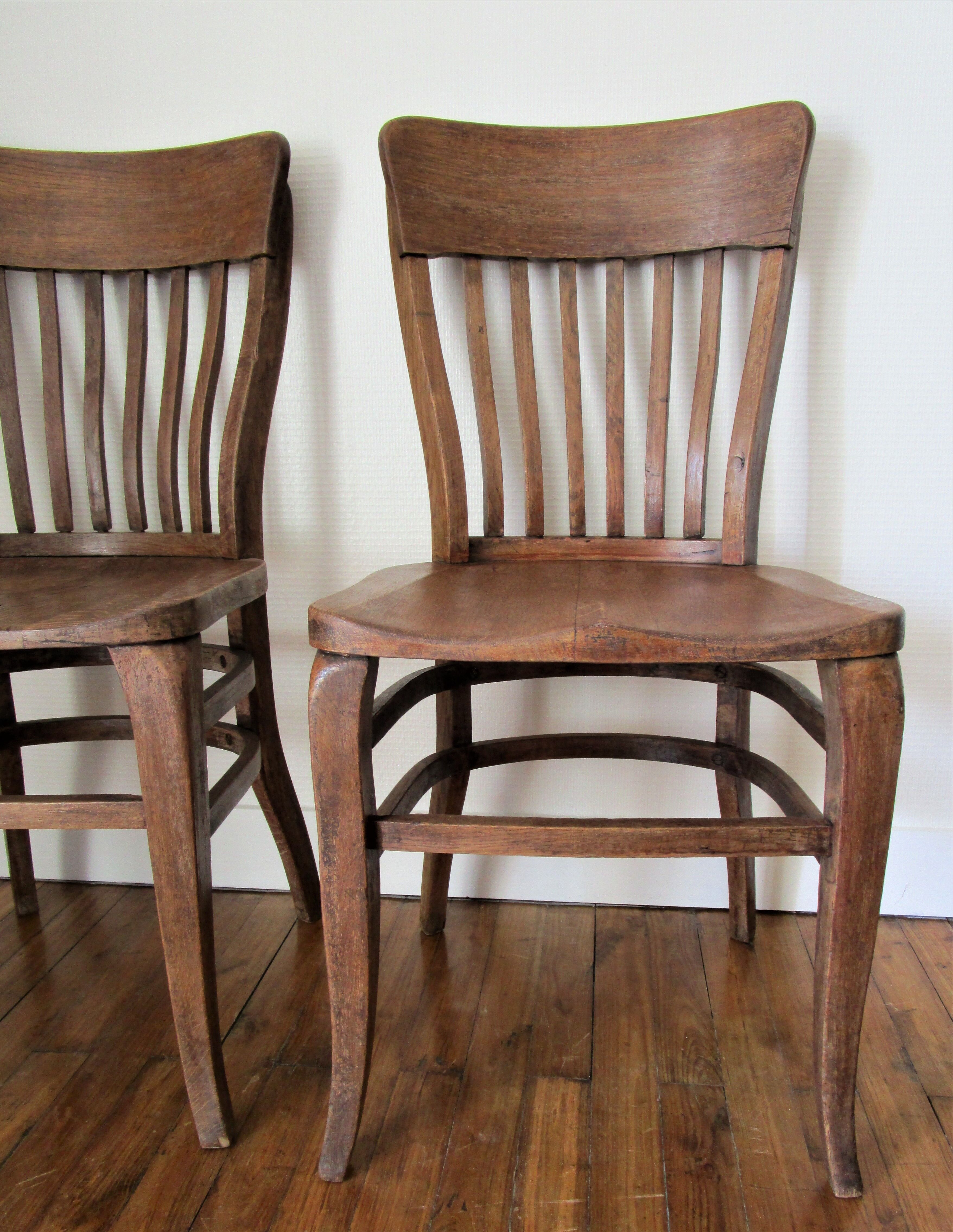 Two chairs solid oak patinated early twentieth century