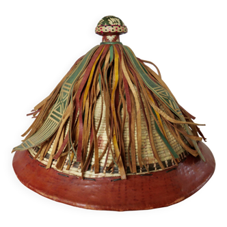 African conical hat, Fulani, in leather and braided rope, 1900s